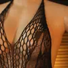 Lencería sexy para mujer, estilo europeo y americano, body de una pieza de rejilla con entrepierna abierta