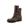 Hebilla de cinturón estilo británico, tacón grueso, botas tipo Martin para mujer, piel genuina, exportación 2026, botas cortas de color bloqueado mate para otoño/invierno, versátiles y cómodas