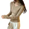 Elegante y sofisticada camiseta base de punto con cuello en V para mujer, nuevo estilo otoño/invierno 2026, se puede usar como capa interior o como top