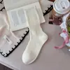 Estilo Perezoso de Principios de Otoño~Calcetines por Capas Estilo Coreano para Mujer Malla Hueca Color Sólido Calcetines de Media Pantorrilla Calcetines para Mujer Estilo Japonés Calcetines Blancos para Mujer