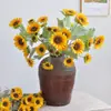 Girassol Artificial Grande Decoração de Casa Mobiliário Macio Girassol de 3 Cabeças Flor Artificial Decoração Transplante de Cabelo Artificial Girassol Flor Artificial