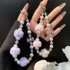 Cadena para Colgar el Teléfono Móvil con Bola de Peluche Naranja Cadena de Muñeca DIY Colgante de Llavero para Cámara Ccd Cordón con Lazo de Perlas
