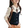 Tricô Gola Polo Estilo Francês para Mulheres no Outono e Inverno Nova Camisa Base Slim com Gravata Borboleta Top de Base Alta