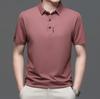 Nova Camiseta de Verão 2025 Masculina Alta Elasticidade Seda Gelada Gola Lapela Sem Costura Meia-Idade Negócios Manga Curta Camisa Polo Masculina Dropshipping