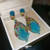 Pendientes Ovalados de Plata con Incrustaciones de Cristal de Diamante, Pendientes de Estilo Étnico Bohemio, Pendientes de Lujo Ligero de Gama Alta para Mujer