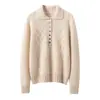 Suéter de punto de ochos de cinco agujas con media botonadura para mujer, nuevo estilo otoño e invierno, suave y ajustado, adelgazante, con cuello camisero y un toque de alta gama, tejido de punto de manga larga