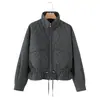 MYST&ZA otoño nueva ropa de mujer: chaqueta de algodón a cuadros con cordón ajustable en la cintura y cuello alto de manga larga