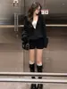 Shorts de tricô preto para mulheres, nova coleção outono 2026, cintura alta, corte A, perna larga, casual, adequado para baixinhas, pode ser usado como legging ou peça externa