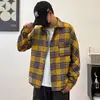 Popular nova simples ins versátil artística moderna estilo Harajuku moda retrô americana xadrez camisa de manga comprida