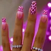 Uñas de Ballet de Longitud Media con Estampado de Leopardo Rosa, Uñas Postizas de Moda Europea y Americana Más Vendidas al Por Mayor, Uñas Portátiles Estilo Ins, Extraíbles