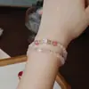 Pulsera de Cristal Rosa Natural para Mujer, Pulsera de Perlas de Cristal Blanco Luna Cristal Rosa para Niñas, Pulsera Pequeña Fresca y de Alta Gama