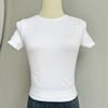 Camiseta de Manga Corta Lisa de Punto Acanalado para Primavera y Verano Transfronteriza para Sexys Deportes Alta Elasticidad Cintura Delgado Fabricante
