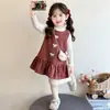 Vestido de Cuadros para Niña Invierno 2026 Nuevo Elegante Vestido de Invierno con Forro Polar para Niños Conjunto de Vestido Peto para Bebé
