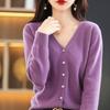 Chaqueta Cárdigan Tejida Nueva de Primavera y Otoño para Mujer, Suéter Casual Corto de Cuello en V de Color Sólido, Manga Larga Suelta Negra