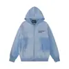 Nuevo modelo ERD: Estilo rico y desgastado, cuello abierto con cremallera, estampado de pines y letras, chaqueta sudadera con capucha unisex