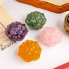 Pedra Britada de Cristal Natural Resina Lótus Aumentador de Fortuna Pequeno Ornamento Cristal Lótus Roxo Amarelo Rosa Decoração de Mesa Estilo Zen Atacado