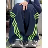 Pantalones Casuales de Pierna Ancha con Tres Rayas Vintage para Mujer, Primavera y Otoño, Sueltos, Rectos, de Cintura Alta, con Cordón, Pantalones Deportivos de Moda