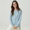 Cardigã feminino de veludo com mistura de seda de amoreira e cashmere, gola redonda, um suéter de tricô quente e estiloso, versátil e que valoriza a silhueta