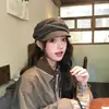 Exportado para o Japão, chapéu de jornaleiro estilo Yamamoto com topo reto plissado para mulheres, novo estilo retrô japonês de outono e inverno, chapéu de equitação que afina o rosto