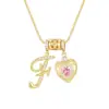 Tk Popular Cobre Micro-Incustado Zircônia Coração Rosa Pingente de Três Peças Corrente para Clavícula Elegante Versátil Colar com Letra Joia