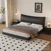 Cama Tapizada de Cuero Moderna Minimalista con Respaldo Alto para Dormitorio Principal Cama Doble de 1.8m Hogar B&B Minimalista Lujo Ligero