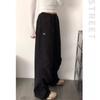 [Exclusivamente para el Sudeste Asiático] Pantalones Cargo Negros Plisados para Mujer con Diseño Primavera y Verano, Pantalones Deportivos Holgados con Cordón en el Tobillo para un Look Adelgazante