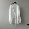 Camisa de protección solar de gasa para mujer, top fino de verano estilo francés, cárdigan holgado para personas menudas, chaqueta tipo chal fluida