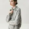 Suéter de Cashmere Jacquard Espesso para Mulheres com Seda Brilhante Solto Novo Outono e Inverno 2025 Suéter Tricotado com Gola Lapela e Zíper Meio