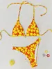 Traje de Playa 2025 para Mujer Trajes de Baño Bikini Sexy con Cuello Halter y Cordones Estilo Estampado