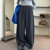 Pantalones de Chándal Anchos Estilo Coreano Otoño Invierno Pierna Ancha Hoz para Mujer Caída Delgada Cintura Alta Cordón Casual Sueltos Estilo Perezoso Pantalones Deportivos