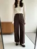 Segredo para pernas retas~! Calça jeans cáqui de corte curvo para mulheres, novo outono de 2026, cintura alta, perna larga, emagrecedora