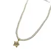 Colar feminino de pérolas de água doce retrô simples europeu e americano, com estrela geométrica de cinco pontas e zircônia incrustada, corrente de clavícula dourada