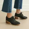 Zapatos de Salón Brogue para Mujer, Moda Retro Británica, Zapatos de Cuero con Suela Gruesa, Plataforma Impermeable Versátil, Tacones Gruesos Altos, Zapatos de Salón para Mujer Talla Grande