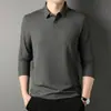 Camiseta de manga larga para hombre 2023 Primavera Nueva Estilo Coreano Casual Cuello Polo Delgada de Color Sólido Solapa para Personas de Mediana Edad y Jóvenes