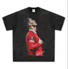 Camiseta Deportiva Pesada de Manga Corta Estilo Americano con Cuello Pequeño Retro Lavado Hip-Hop de Cristiano Ronaldo