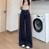 Jeans Azules de Mezclilla Pierna Ancha para Mujer Otoño e Invierno 2025 Nuevo Estilo Caliente Elásticos de Cintura Alta Sueltos Rectos Forrados de Polar