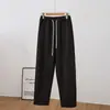 Foto real de pantalones de pierna ancha tipo guadaña, nuevo estilo otoño e invierno, versátiles, sencillos, cintura elástica, estampado de espiga, pantalones deportivos casuales de largo completo para mujer