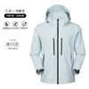 Conjunto de dos piezas sellado térmicamente con LOGOTIPO personalizado original tres en uno ropa de trabajo impresión equipo de empresa chaqueta de otoño e invierno