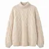 Camiseta básica de punto grueso de cachemira de cuello alto para mujer, holgada, cómoda, suave, versátil, cálida y elegante
