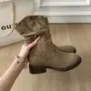 Botas Martin de Tacón Grueso Retro para Mujer Otoño/Invierno 2025 Botas Delgadas de Plataforma de Ante Botas de Estilo Británico de Suela Gruesa para Mujeres Bajitas