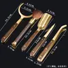 Cuchillo de Té de Cobre y Madera, Portalápices, Pinzas para Té, Juego de Seis Piezas para Ceremonia del Té, Juego de Madera Maciza de Ébano, Colección de Accesorios de Té Kung Fu de Arte en Cobre