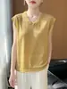 Nuevo Chaleco de Punto Fino con Cuello en V para Primavera y Verano Color Sólido Sin Mangas Jersey Holgado Versátil Camisa Base Top