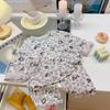 Traje de Hilo de Algodón Elástico para Niños Primavera y Verano Dibujos Animados Ropa de Casa Ropa de Aire Acondicionado Tesoro de Hombre Niñas Encaje Lindo Ropa de Casa
