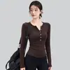 Ropa de Yoga para Mujer Henley de Lyocell con Lana Adelgazante Manga Larga Top Deportivo Camiseta de Running y Entrenamiento para Mujer Venta al por Mayor
