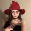 Gorro de Mago de Punto de Color Sólido Sombrero de Halloween Otoño Invierno Mujer Sombrero de Bruja Puntiagudo Sombrero Mágico Plegable