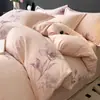 Juego de cuatro piezas de algodón puro cepillado grueso y cálido para otoño e invierno, totalmente de algodón, seguro para bebés, floral, ropa de cama amigable con la piel, funda de edredón, juego de ropa de cama