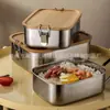 Camping al Aire Libre Acero Inoxidable 304 Caja de Almuerzo de Madera Simple Estilo Japonés Caja Cuantitativa Multigrano Caja de Sushi