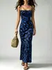 Vestido largo de encaje floral vintage europeo y americano con cordones, ajustado a la cintura, adelgazante, para vacaciones