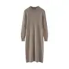 Vestido de Punto de Lana Pura Nuevo Otoño/Invierno 2026 para Mujer, Cuello Semi Alto, Adelgazante, Manga Larga, Vestido Base Hasta la Rodilla