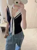 Camisola sin mangas de estilo francés con cuello azul marino para mujer, verano, temperamento puro y seductor, corte ajustado, entallada en la cintura, favorecedora, versátil, top para llevar encima